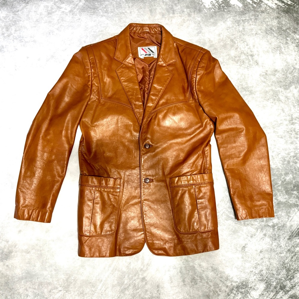 CHESS KING Vintage 70's.  2 Button Leather Jacket, Copper color - Size 44